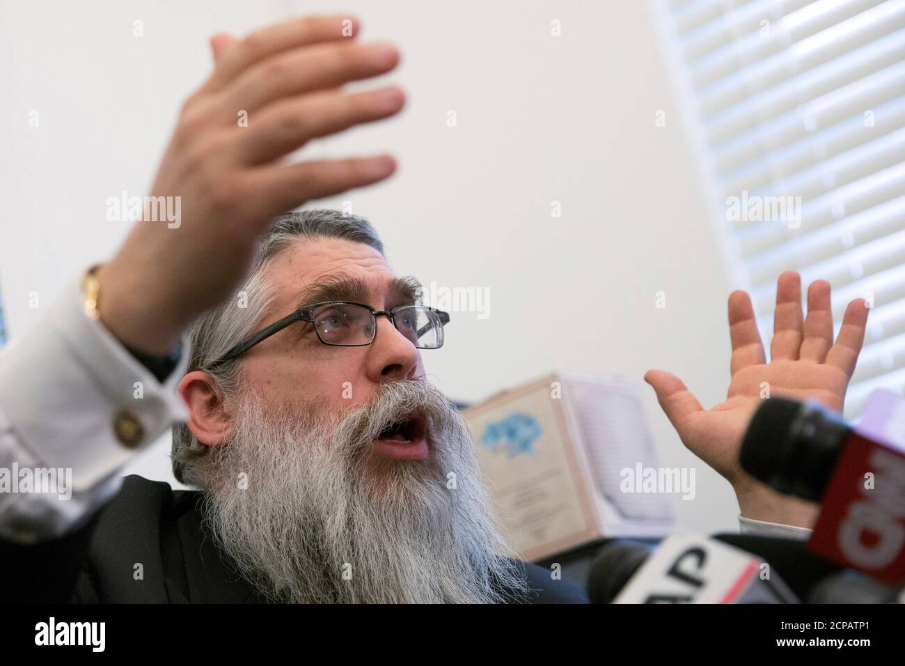 Rabbi Yaakov Dov Bleich, Chief Rabbi of Ukraine, speaks during a news conference in New York March 3, 2014. Bleich is to meet with U.S. Secretary of State John Kerry and other political and religious leaders on Tuesday in Ukraine.  REUTERS/Brendan McDermid (UNITED STATES - Tags: RELIGION POLITICS CONFLICT) Stock Photo