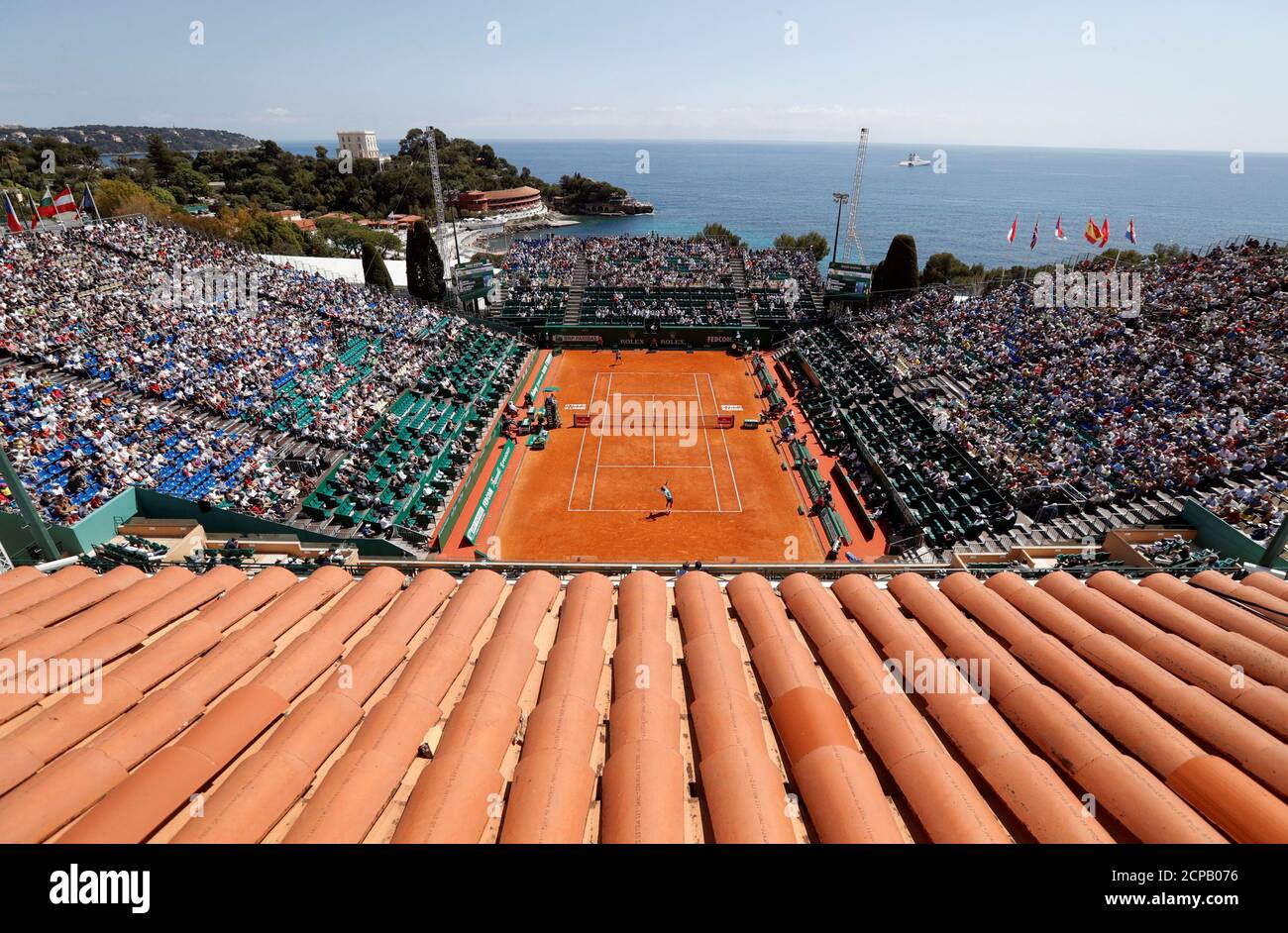 Tennis - Monte Carlo Masters - Monaco, 18/04/2017. A general view shows the  central court of the Monte Carlo Country Club during the match between  Jo-Wilfried Tsonga of France and his compatriot