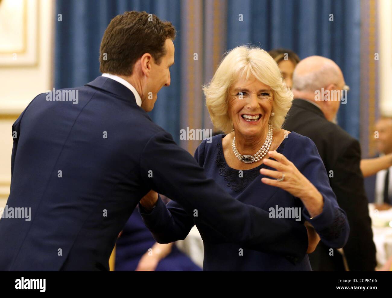 Britain's Camilla, Duchess of Cornwall, President of the National Osteoporosis Society, dances with 'Strictly Come Dancing' professional dancer Brendan Cole as she hosts a tea dance at Buckingham Palace in London, Britain November 22, 2017. Picture taken November 22, 2017.  REUTERS/Gareth Fuller/Pool Stock Photo