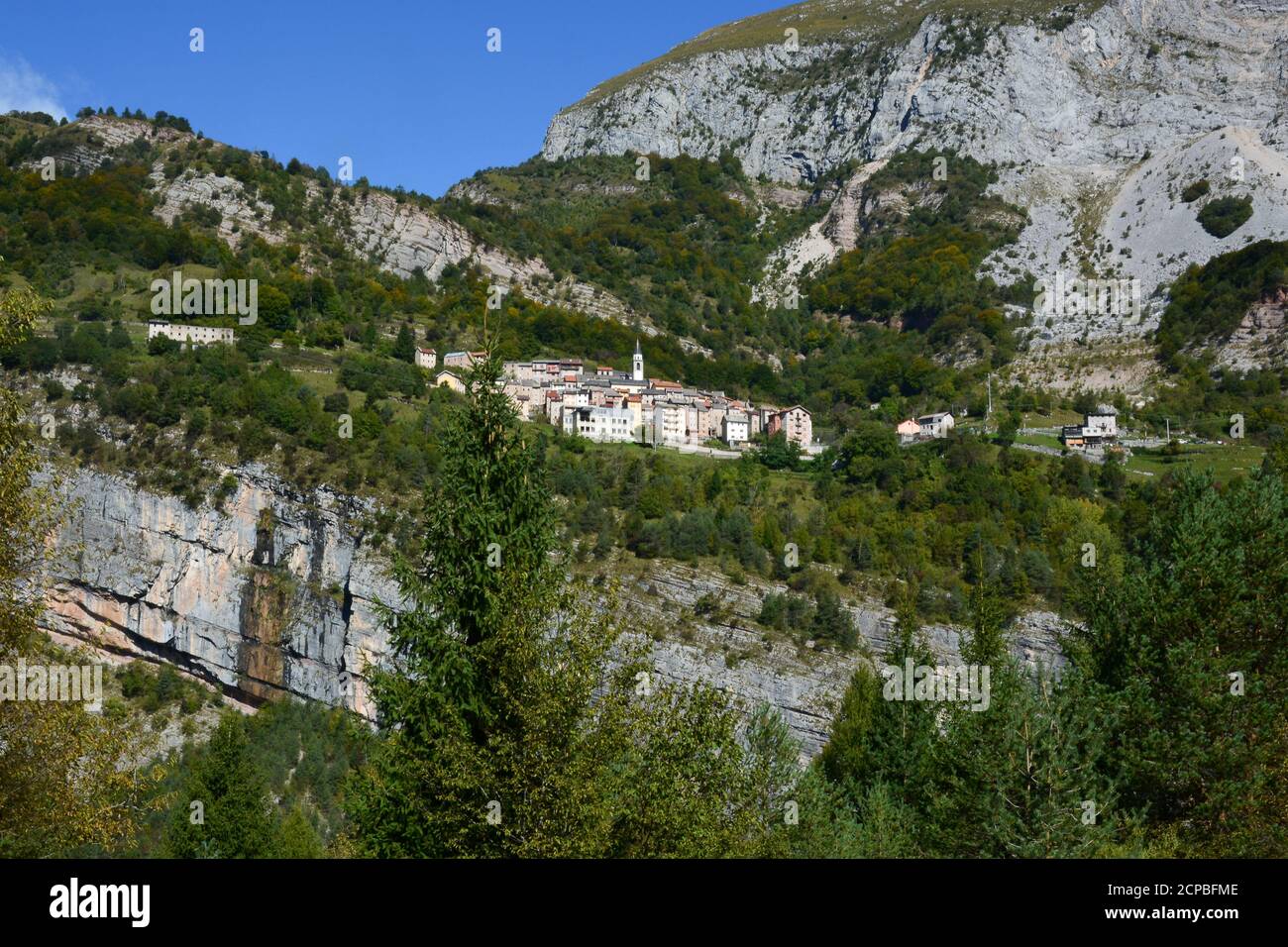 the town of Casso, sadly known for the Vajont disaster of October 1963 Stock Photo