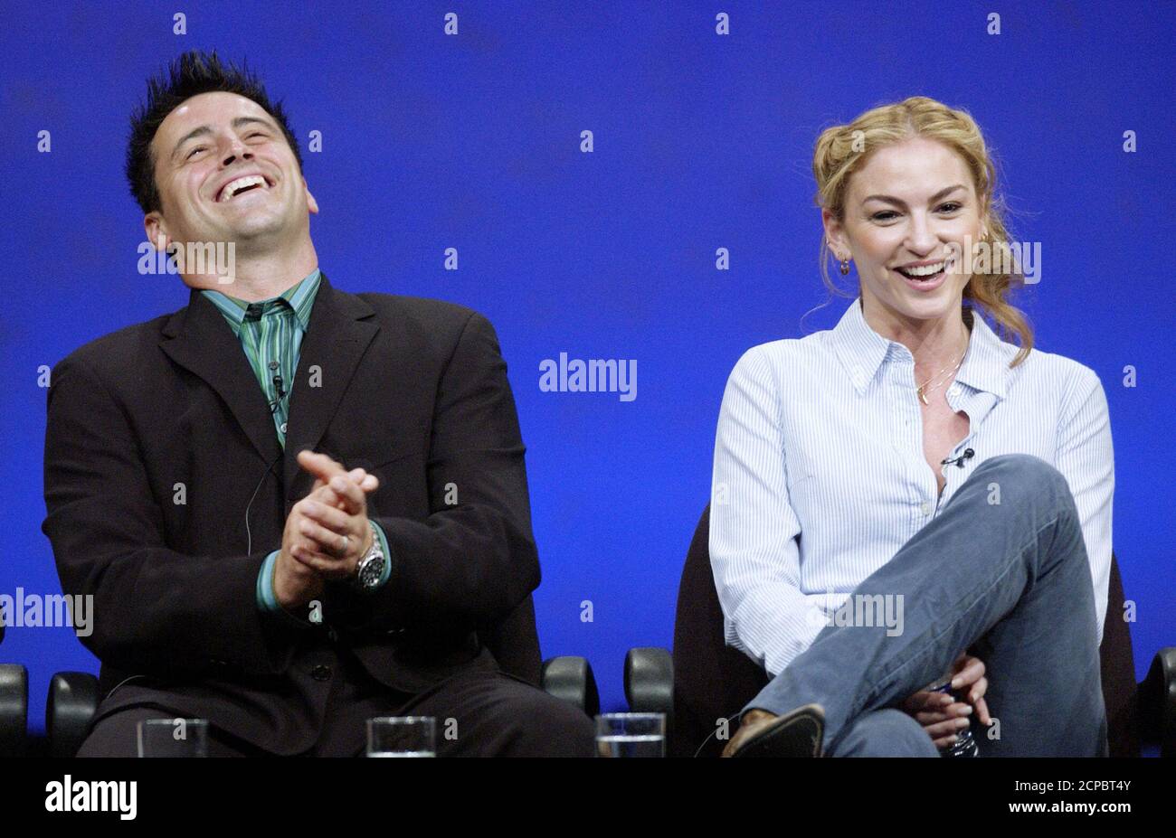 Matt Leblanc And Drea De Matteo From The New Television Series Joey Laugh During Nbc S Summer Press Tour In Los Angeles Matt Leblanc L And Drea De Matteo Cast Members In The