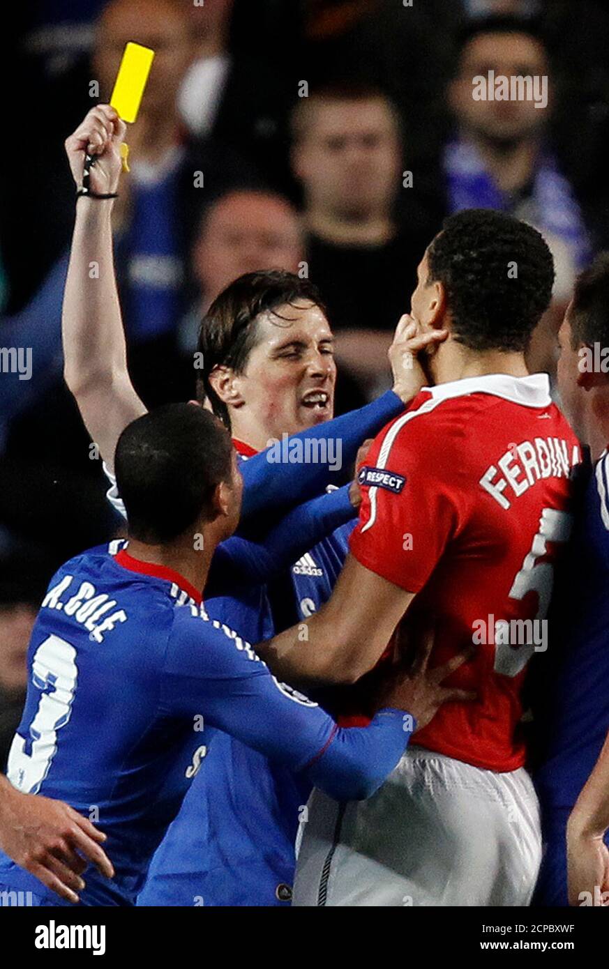 Manchester United S Rio Ferdinand Clashes With Chelsea S Fernando Torres During The First Leg Of Their Champions League Quarter Final Soccer Match At Stamford Bridge In London April 6 11 Reuters Stefan Wermuth Britain