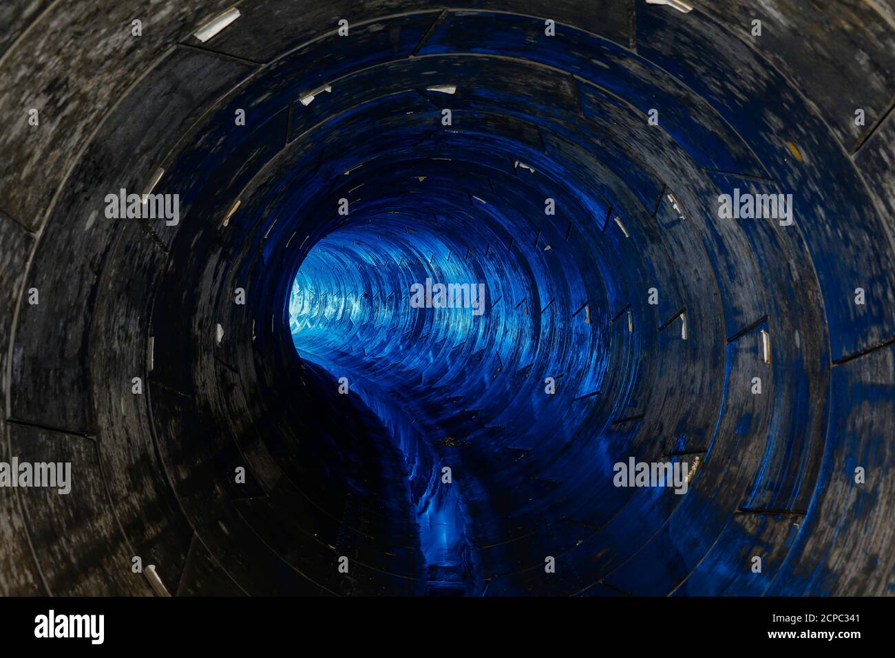 Blue-lit Emscher sewer before commissioning, Oberhausen, Ruhr area, North Rhine-Westphalia, Germany Stock Photo