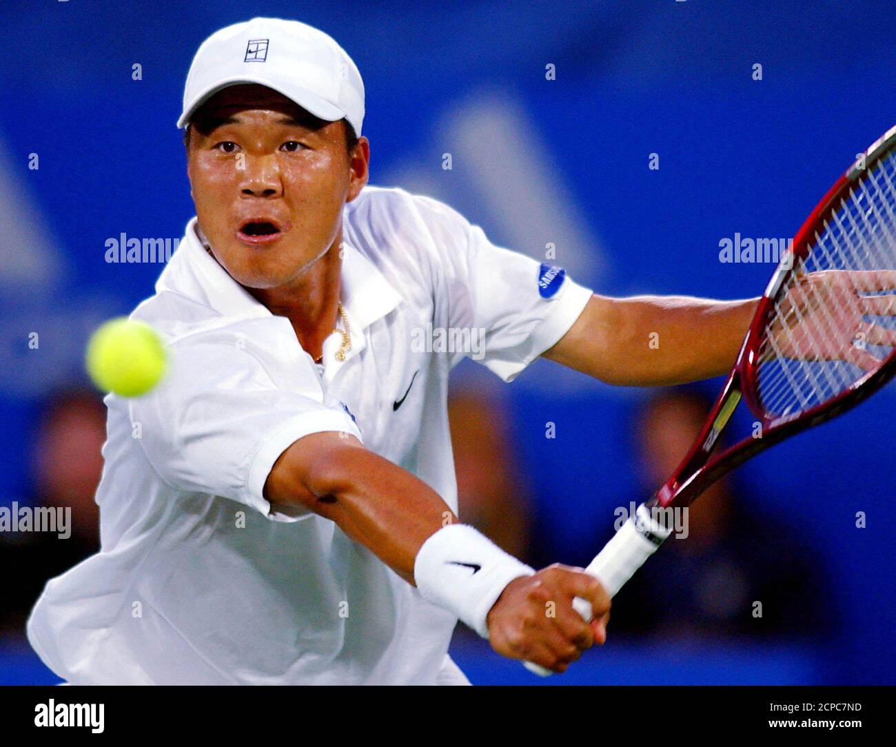 Hyung-Taik Lee of Korea during his match against Andy Roddick of the USA on  centre court at the Adidas International in Sydney on January 10, 2002. The  winner of the match will