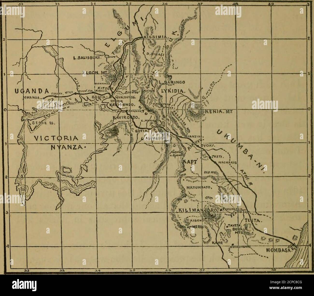 . The Ibis . de is slightly^ abbreviated from the account of it given in the MorningPost of Jan. 2, 1891 :— ^Mr. Jackson started from Mombasa in the summer of1889, and left the important station of Machakos, on theKikuyu frontier, on the 7tli of August. Machakos is about250 miles from the coast, and is situated in lat. 1 deg. 27 min.south, and long. 37 deg. 20 min. east. Instead of taking theregular route thence by Ngongo, Mr. Jackson shaped hiscourse north-west through the hitherto unattempted Kikuyucountry. After crossing the intervenmg undulating grassyplain, the Kikuyu forest—the stronghol Stock Photo