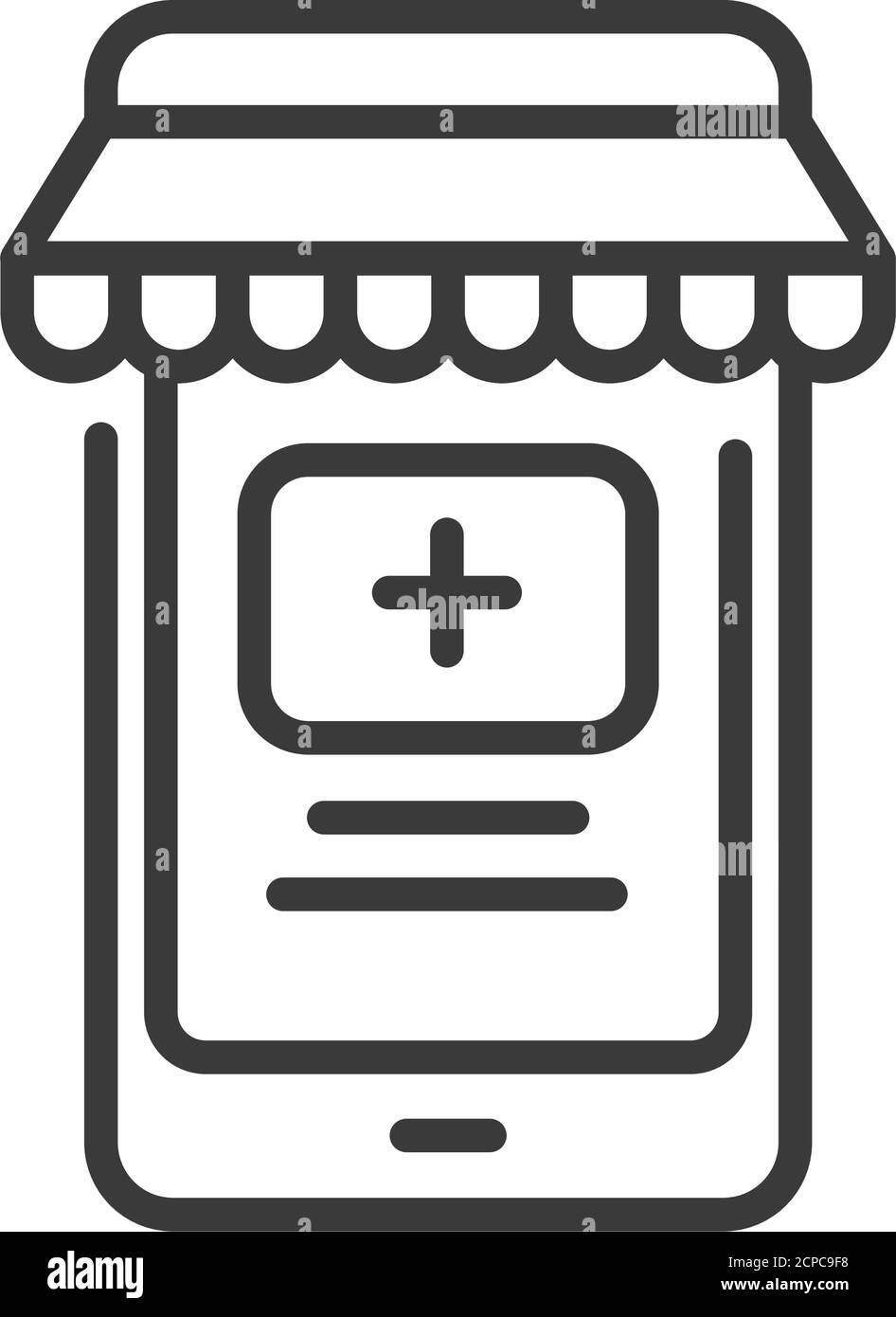 Online drug store in smartphone black icon. Shopping app. Sign for web page, mobile app, banner, social media. Pictogram UI UX user interface. Vector Stock Vector
