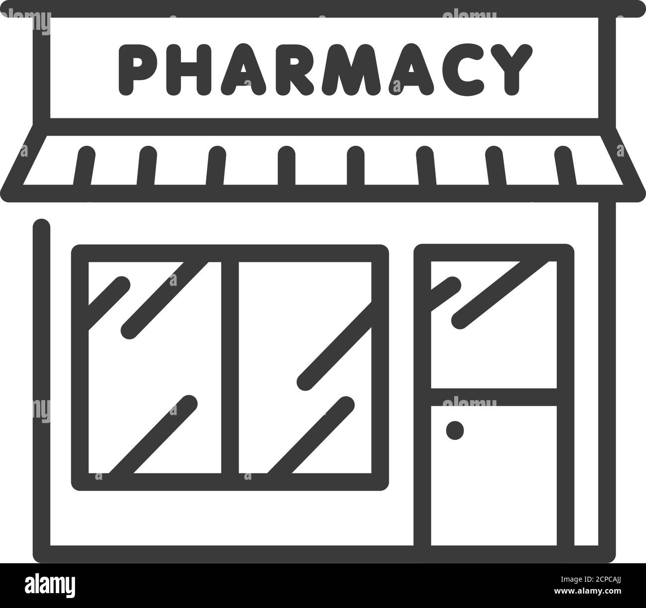 Pharmacy front black icon. Drug store. Sign for web page, mobile app, banner, social media. Pictogram UI UX user interface. Vector clipart. Editable Stock Vector