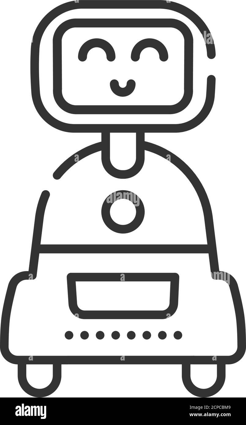 Personal robot black line icon. Cute smiling robot. Innovation in technology. Sign for web page, app. UI UX GUI design element. Editable stroke. Stock Vector
