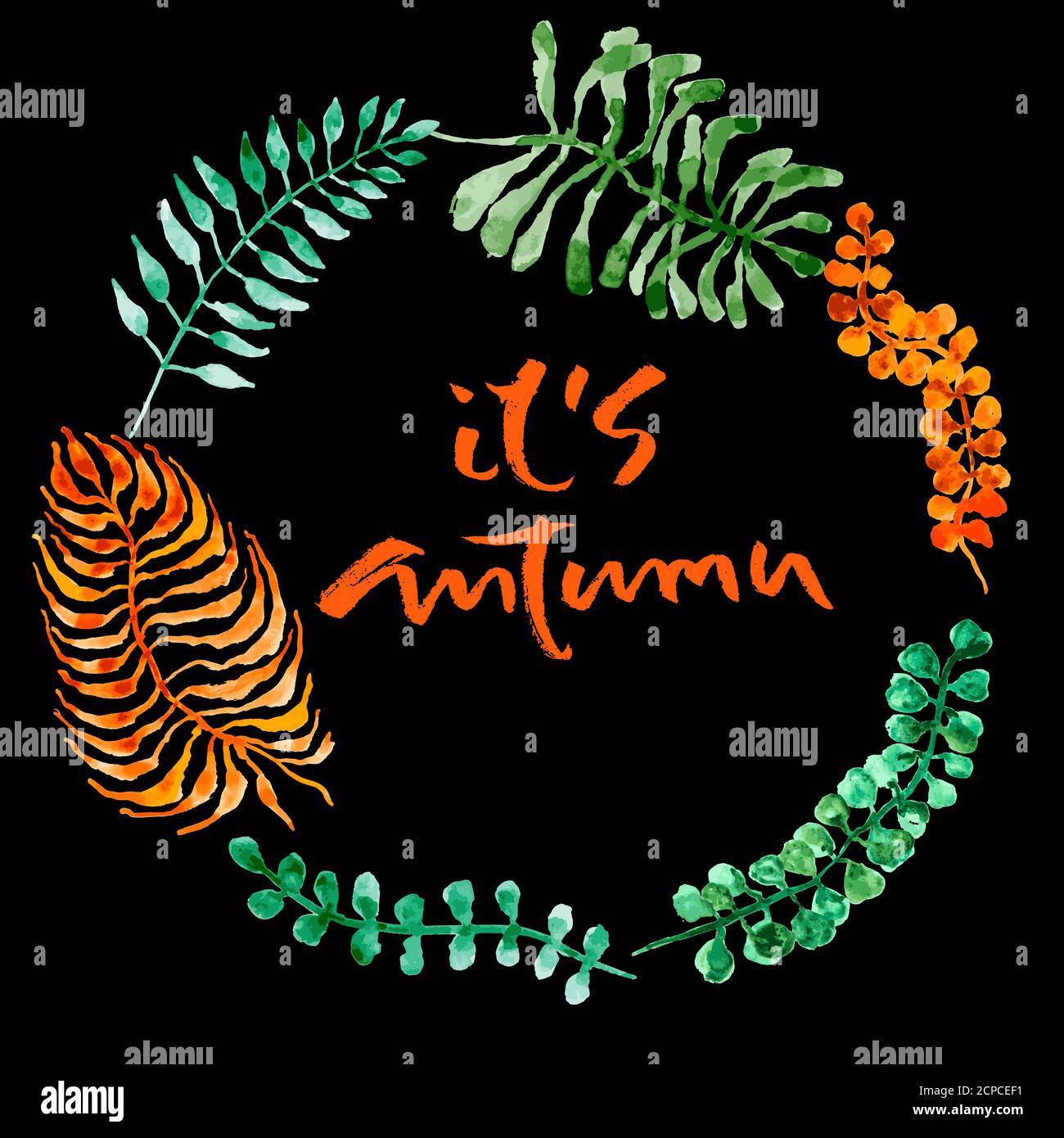 Watercolor frame with colorful autumn leaves isolated on black ...