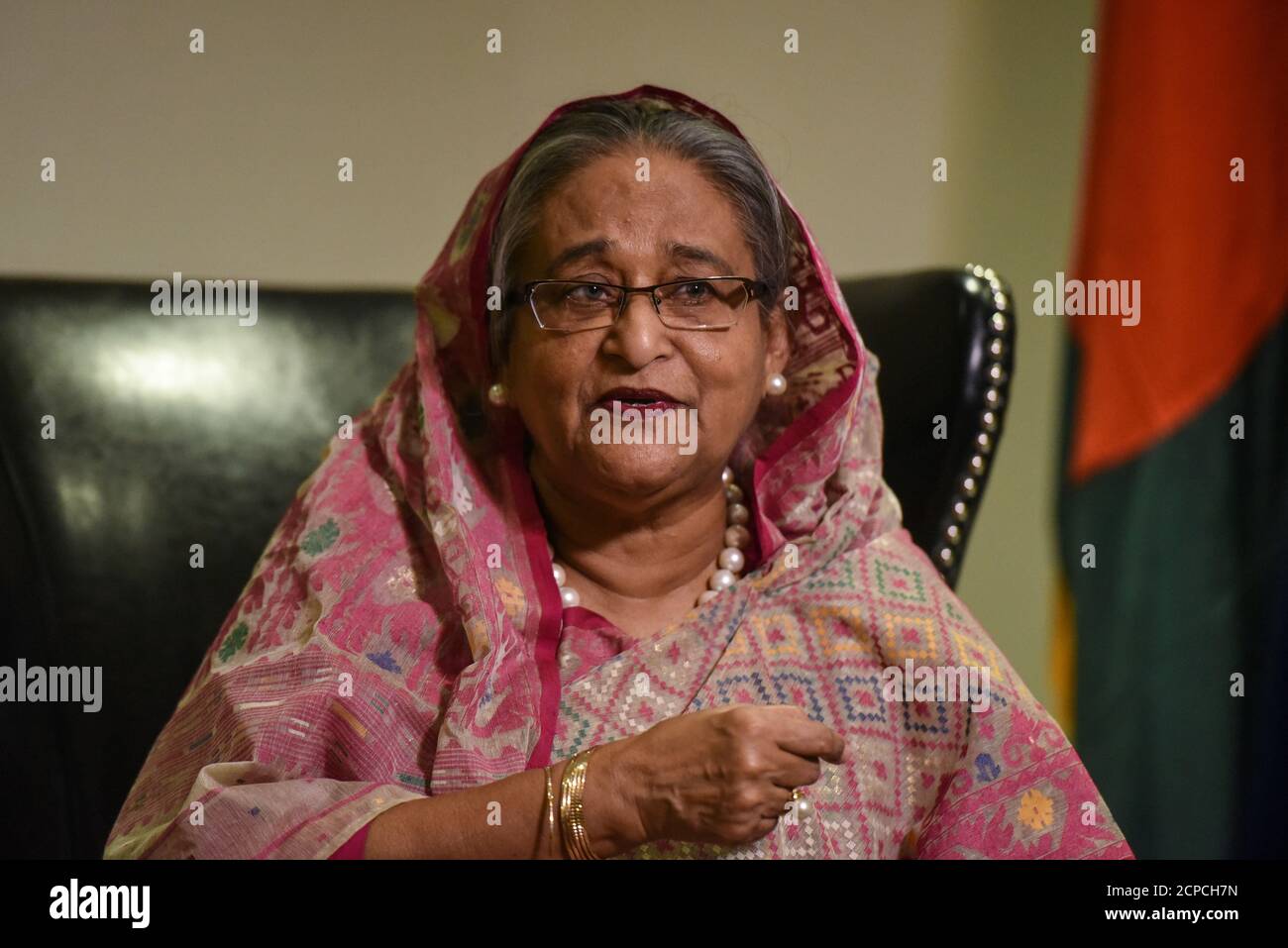 Bangladesh s Prime Minister Sheikh Hasina Wazed Speaks With A Reporter During The United Nations 