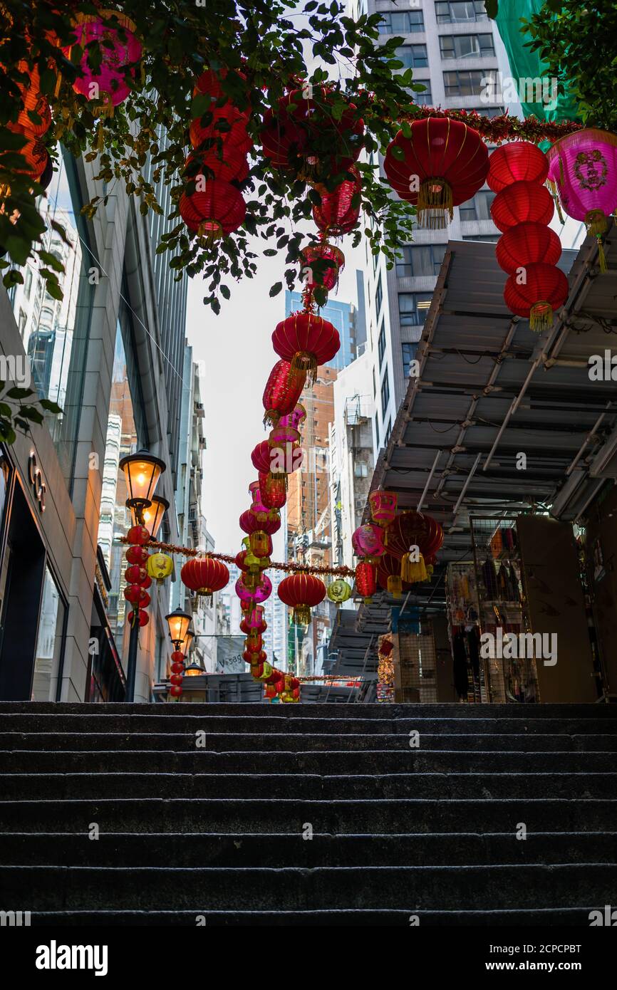Pottinger Street with lampignons, Central Hong