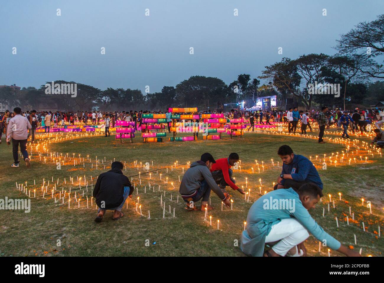 A grand function in remembrance of the martyrs of the language movement, Ekushey Udjapan Committee of Narail arranges one-lakh candles lighting in Kor Stock Photo