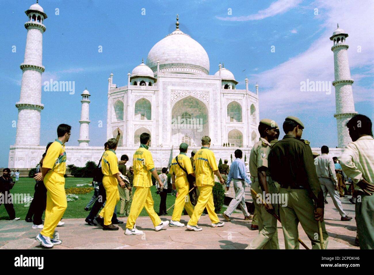 Australian cricket team members walk around the Taj Mahal in Agra March 7,  amid continuing tight security. Australia will play New Zealand in the  quarter-finals of the World Cup on March 11