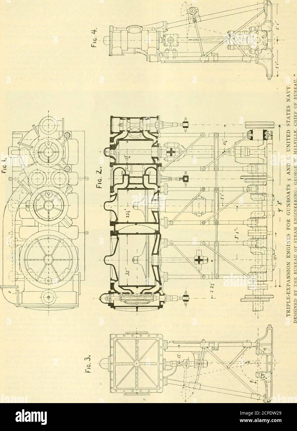 . The railroad and engineering journal . s, two on the main deck protected by 4-in.armored barbettes built in as part of the superstructure,and four on top of the superstructure protected by shields. The rest of the battery consists of two 6-pounders, four3-pounders and four 37-mm. revolving cannon, two ofthem in the military top. Two of the IP boilers now in the Puritan have been re-moved, and forced draft is to be provided for the remain-ing boilers. With natural draft 3,000 H.P. can be ob-tained with a corresponding speed of 12 knots, and withforced draft 4,000 H.P., with a speed of 13 knot Stock Photo