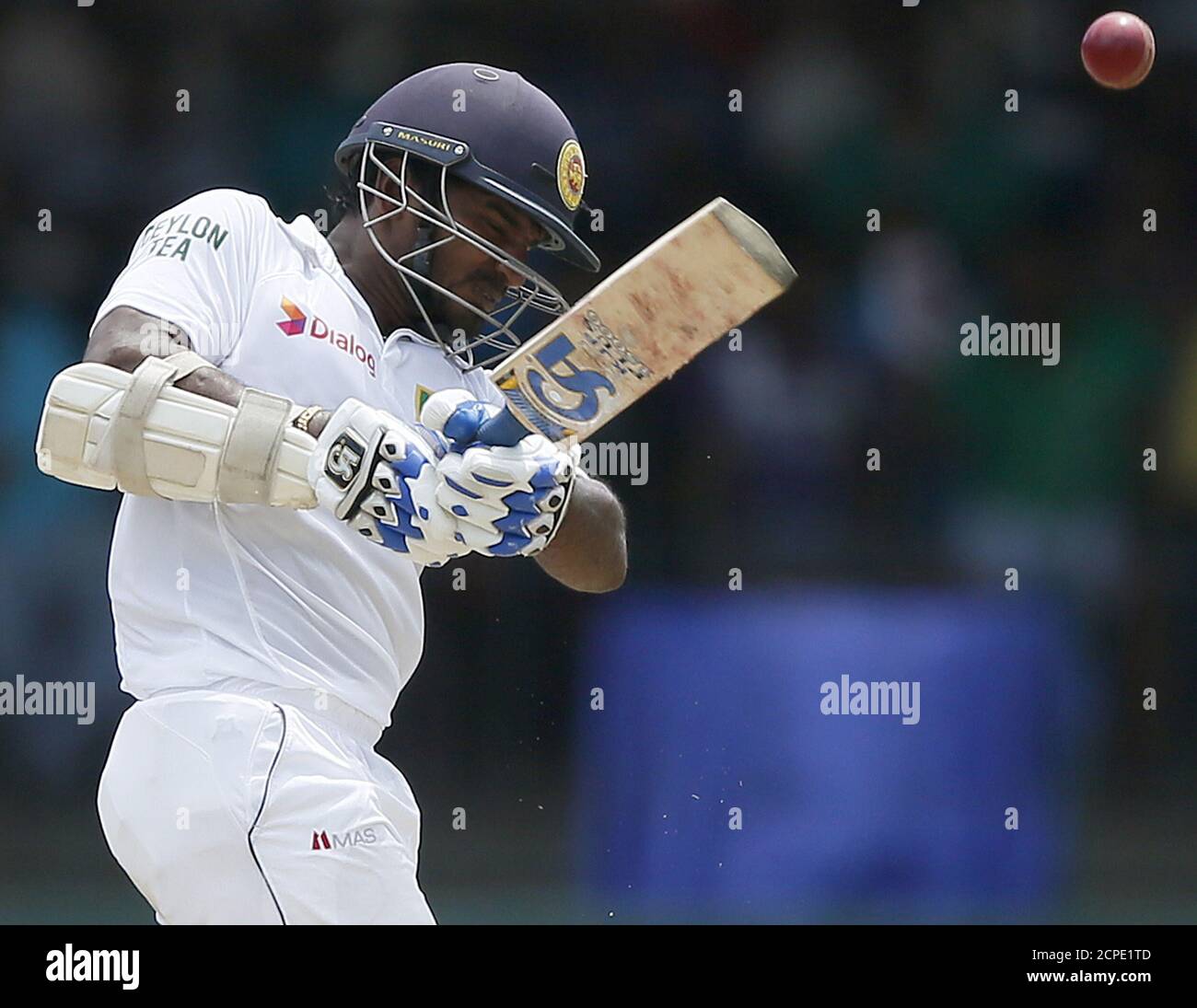 Sri Lanka's Kusal Perera hits a boundary during the third day of their third and final test cricket match against India in Colombo, August 30, 2015. REUTERS/Dinuka Liyanawatte Stock Photo