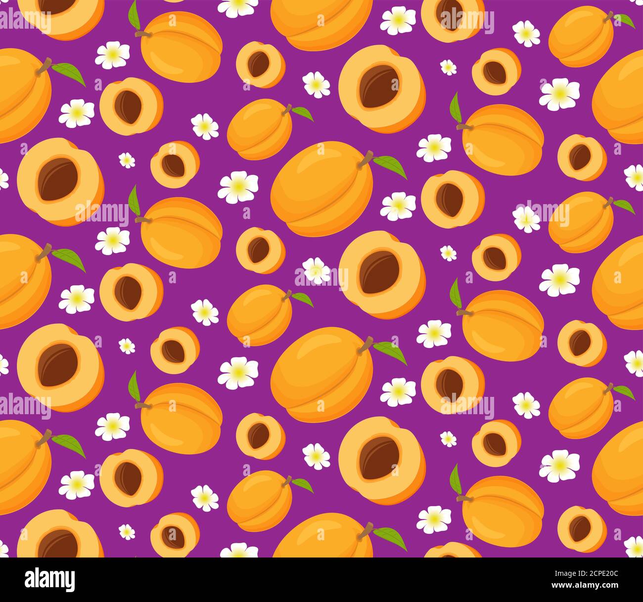 Seamless pattern with apricots. Ripe fruit apricot. Concept of design of ornaments for fabric, paper. Stock Vector