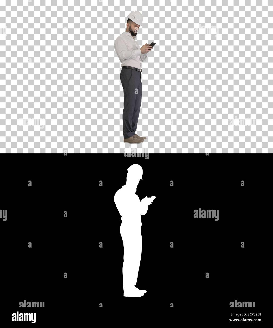 Smart engineer in white shirt and safety engineering hat using s Stock Photo