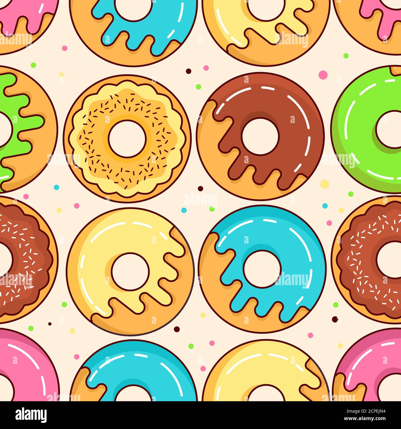 Seamless pattern glazed donuts. Colorful pastries flat vector Stock ...