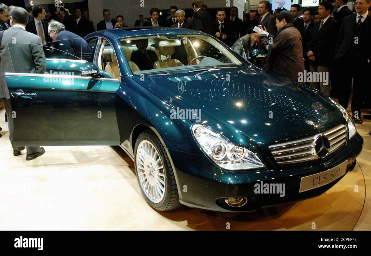 The new Mercedes-Benz CLS 500 is on display as a first world presentation  at the Geneva car show in Geneva, Switzerland, March 2, 2004. The  Mercedes-Benz CLS 500 is powered with a