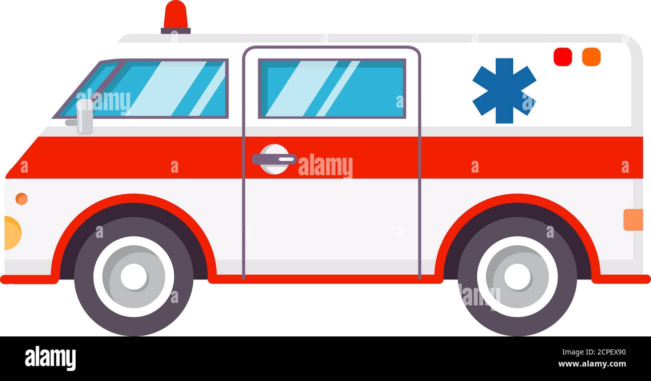 Ambulance car.Hospital transport medical care clinic.Vector in flat style. Stock Vector