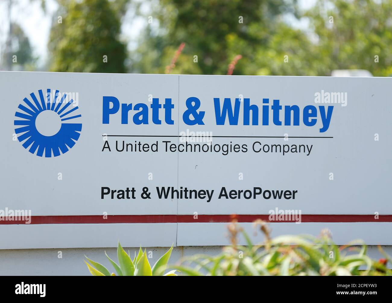 The logo of Dow Jones Industrial Average stock market index listed company United Technologies and their subsidiary Pratt & Whitney is pictured in San Diego, California April 21, 2016.  REUTERS/Mike Blake Stock Photo