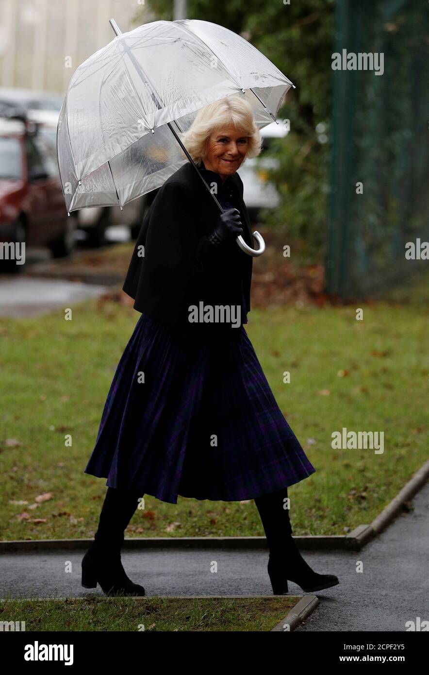 Britain's Camilla Duchess of Cornwall smiles as she arrives to visit The Clink restaurant at Styal Prison in Styal, Britain, January 24, 2018. REUTERS/Phil Noble Stock Photo