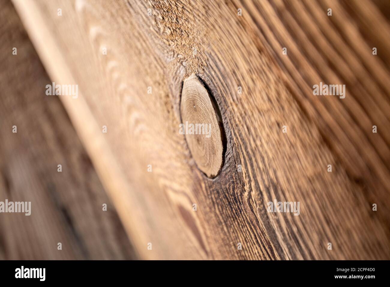 brushed wooden boards with veins, raw material, shades of brown Stock Photo