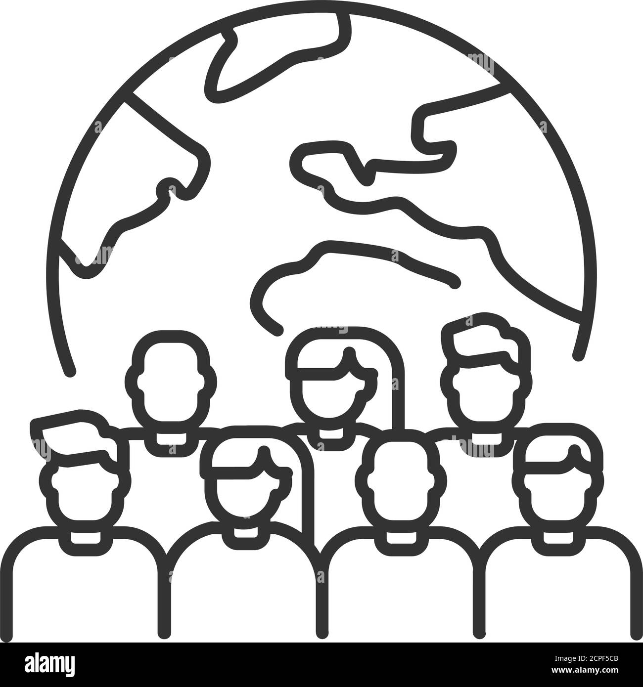 Overpopulation planet black line icon. Social problem concept. Sign for ...