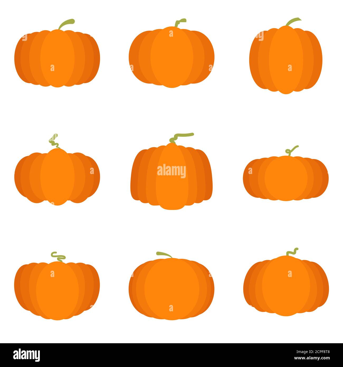 Orange pumpkins Halloween cartoon group set isolated on white background vector illustration Stock Vector