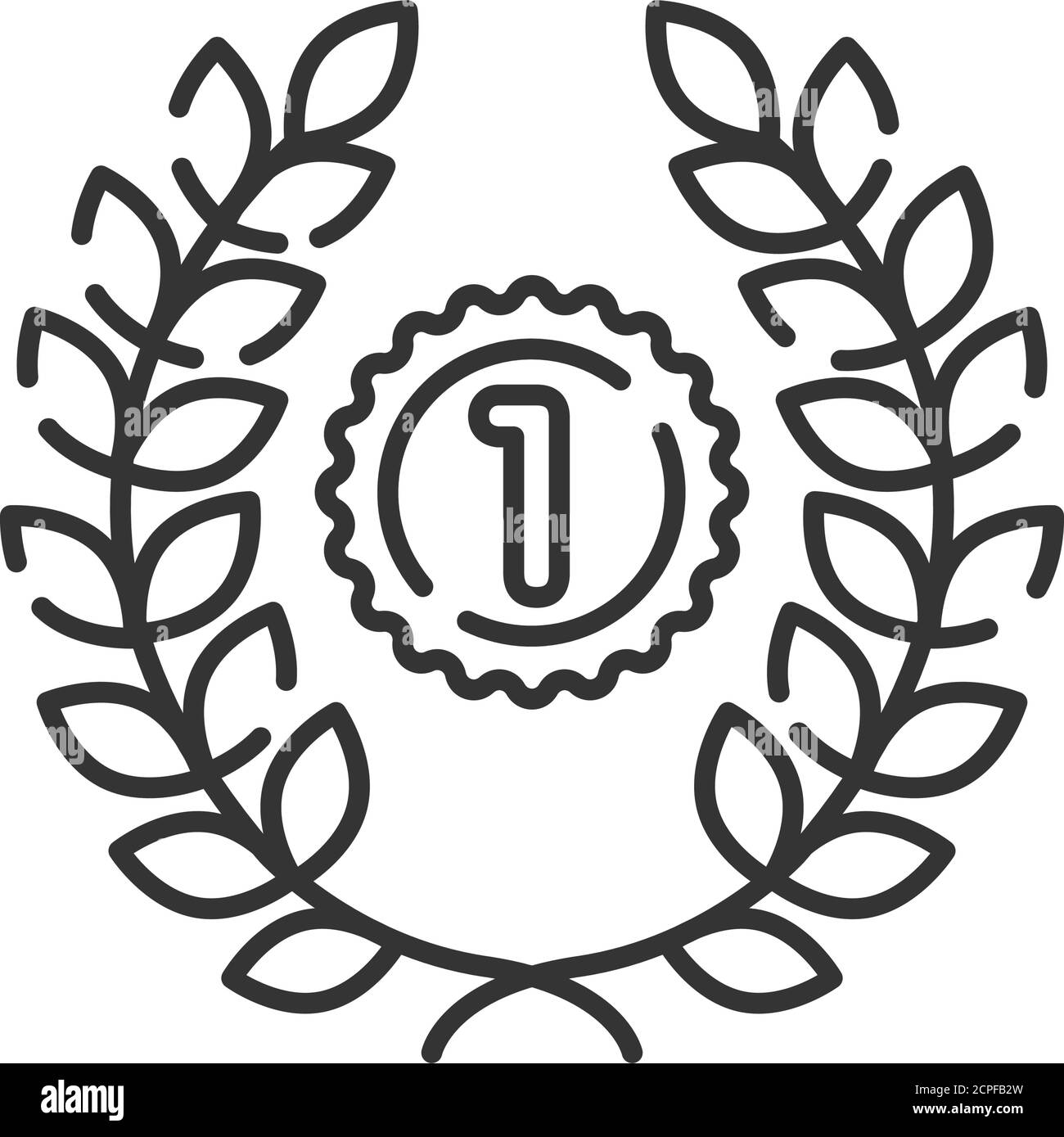 First place color line icon. Laurel wreath and number one. Championship prize. Stock Vector