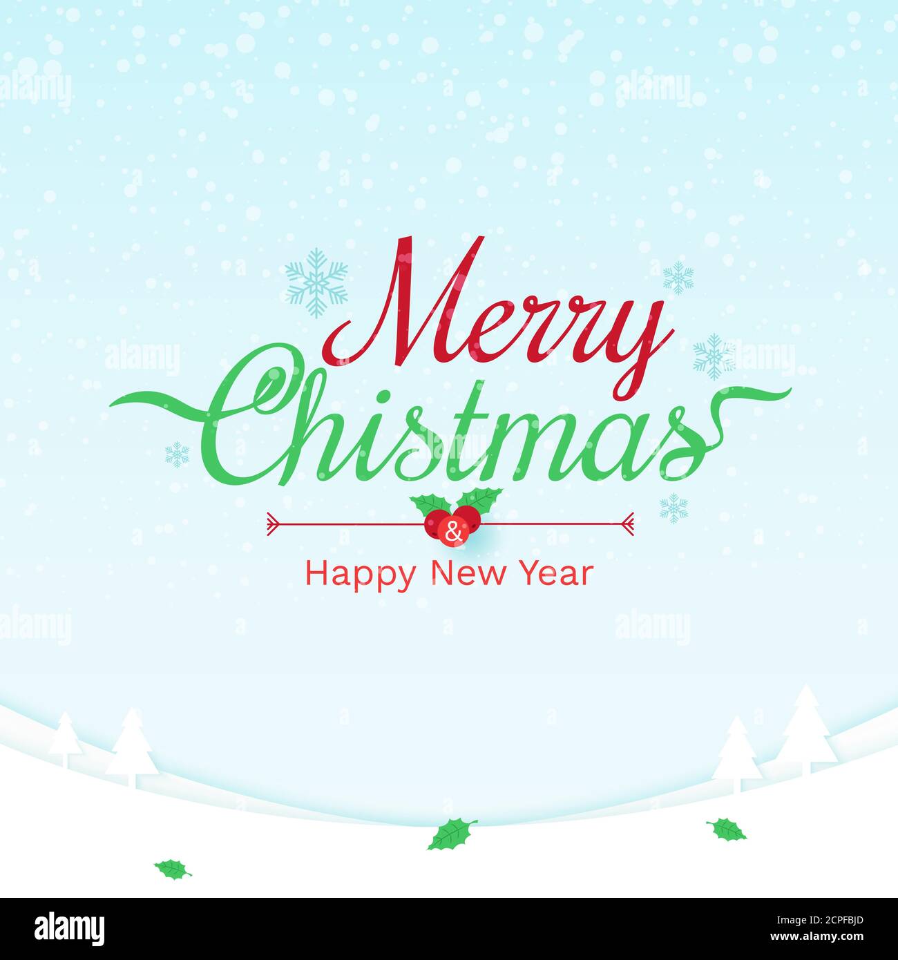 Merry Christmas and happy new year with snow falling and winter season ...
