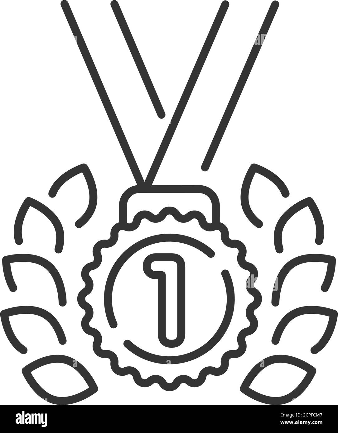 Medal gold first place color line icon. Laurel wreath and number one. Championship prize. Sign for web page, mobile app, button, logo. Stock Vector