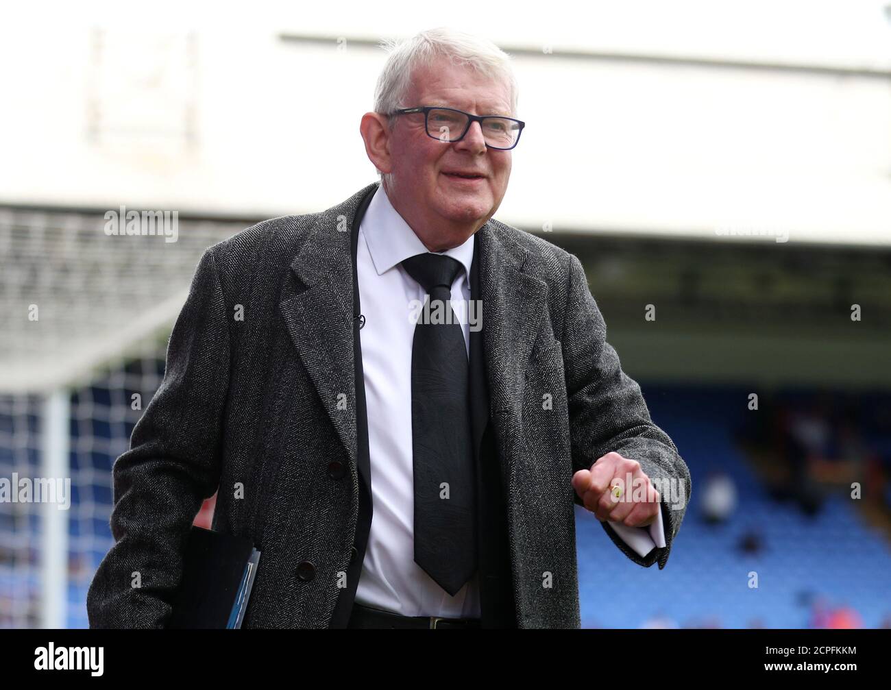 Soccer Football - Premier League - Crystal Palace vs West Bromwich Albion - Selhurst Park, London, Britain - May 13, 2018 Commentator John Motson inside the stadium before the match REUTERS/Hannah McKay EDITORIAL USE ONLY. No use with unauthorized audio, video, data, fixture lists, club/league logos or "live" services. Online in-match use limited to 75 images, no video emulation. No use in betting, games or single club/league/player publications. Please contact your account representative for further details. Stock Photo