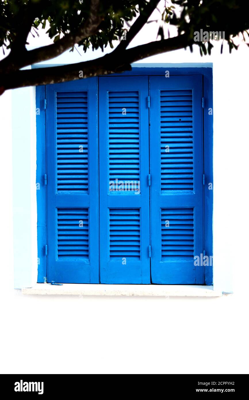 Typical greek blue window shutters Stock Photo Alamy