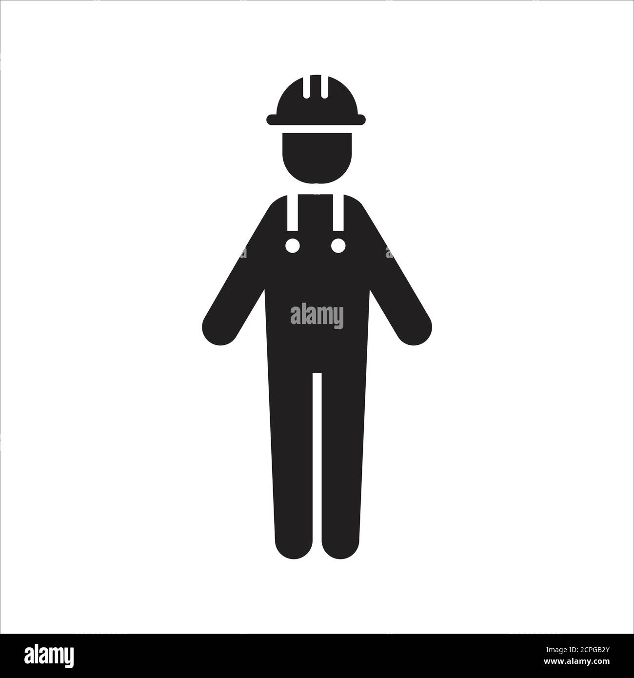 Worker vector icon. Figure in a full-length with helmet and uniform on an isolated background Stock Vector