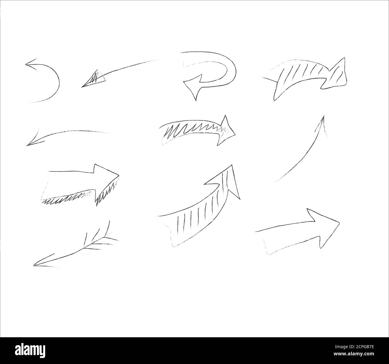 Set of black grunge hand drawn arrows isolated on white. Vector ...