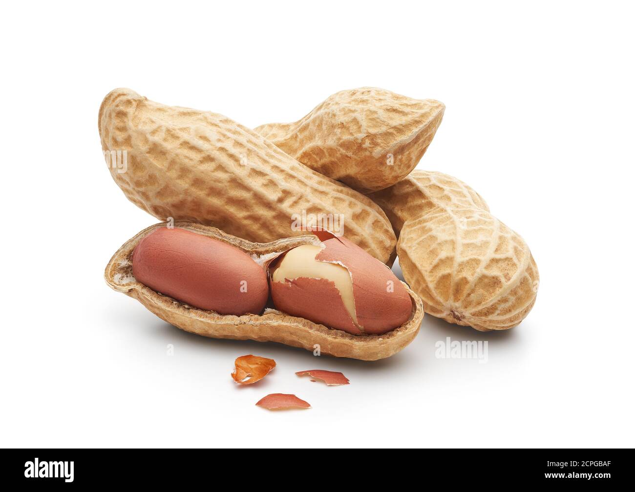 Group of peanuts isolated on white background clipping path included