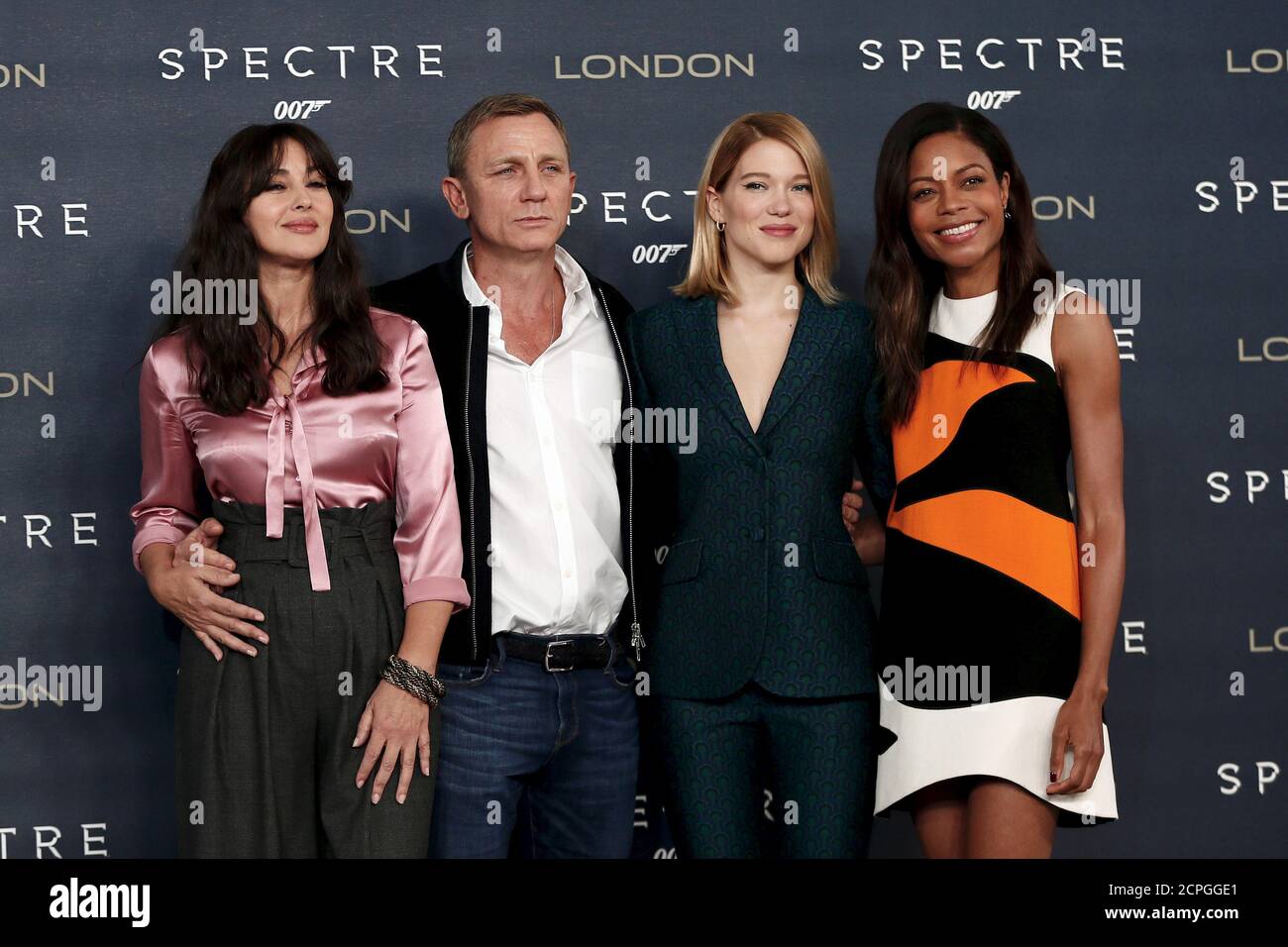 Actors Monica Bellucci Daniel Craig Lea Seydoux And Naomie Harris L R Pose During A Photocall For