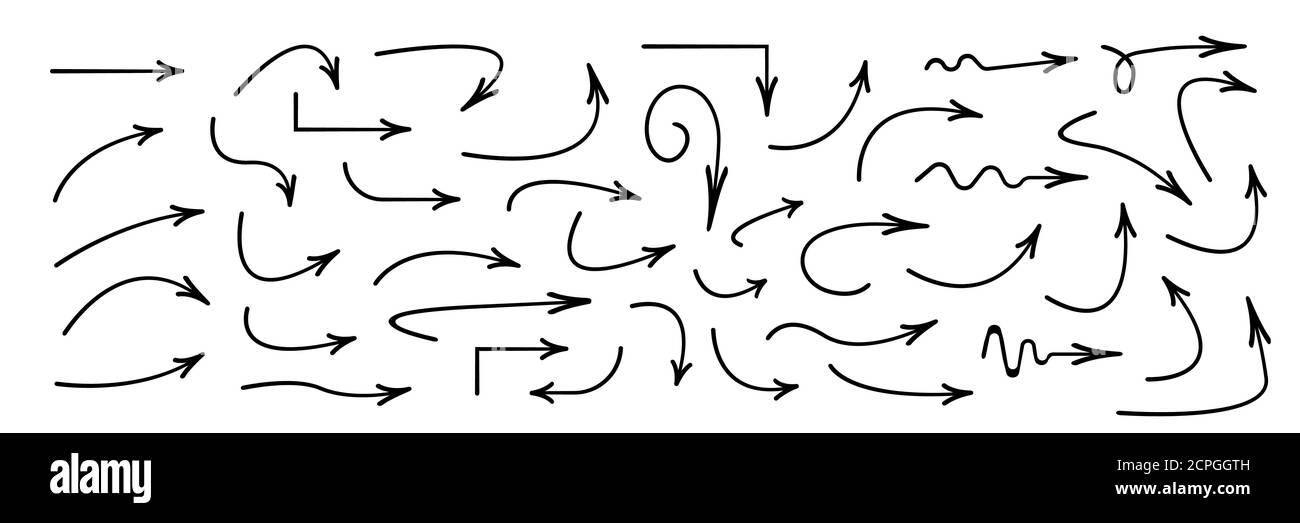 Hand drawn curved arrows . Sketch doodle style. Collection of vector ...