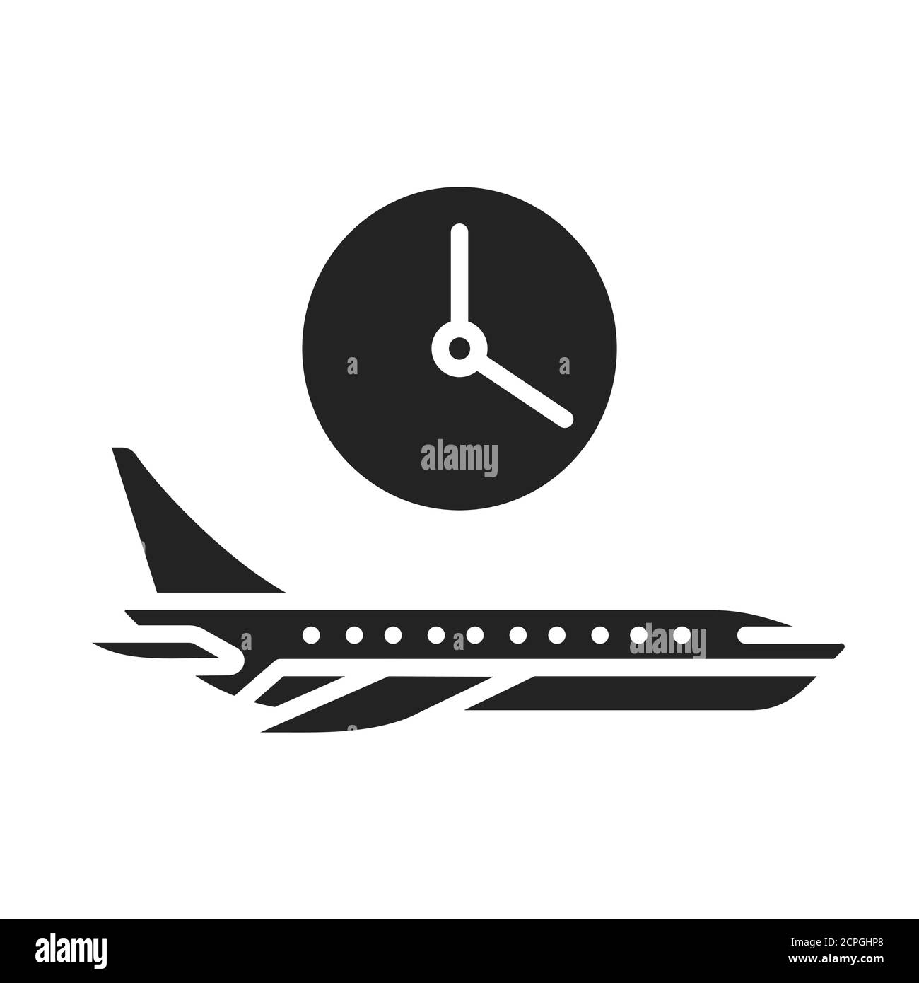 Flight time black glyph icon. Departure time of a particular flight. May vary. Pictogram for web page, mobile app, promo. UI UX GUI design element. Stock Vector