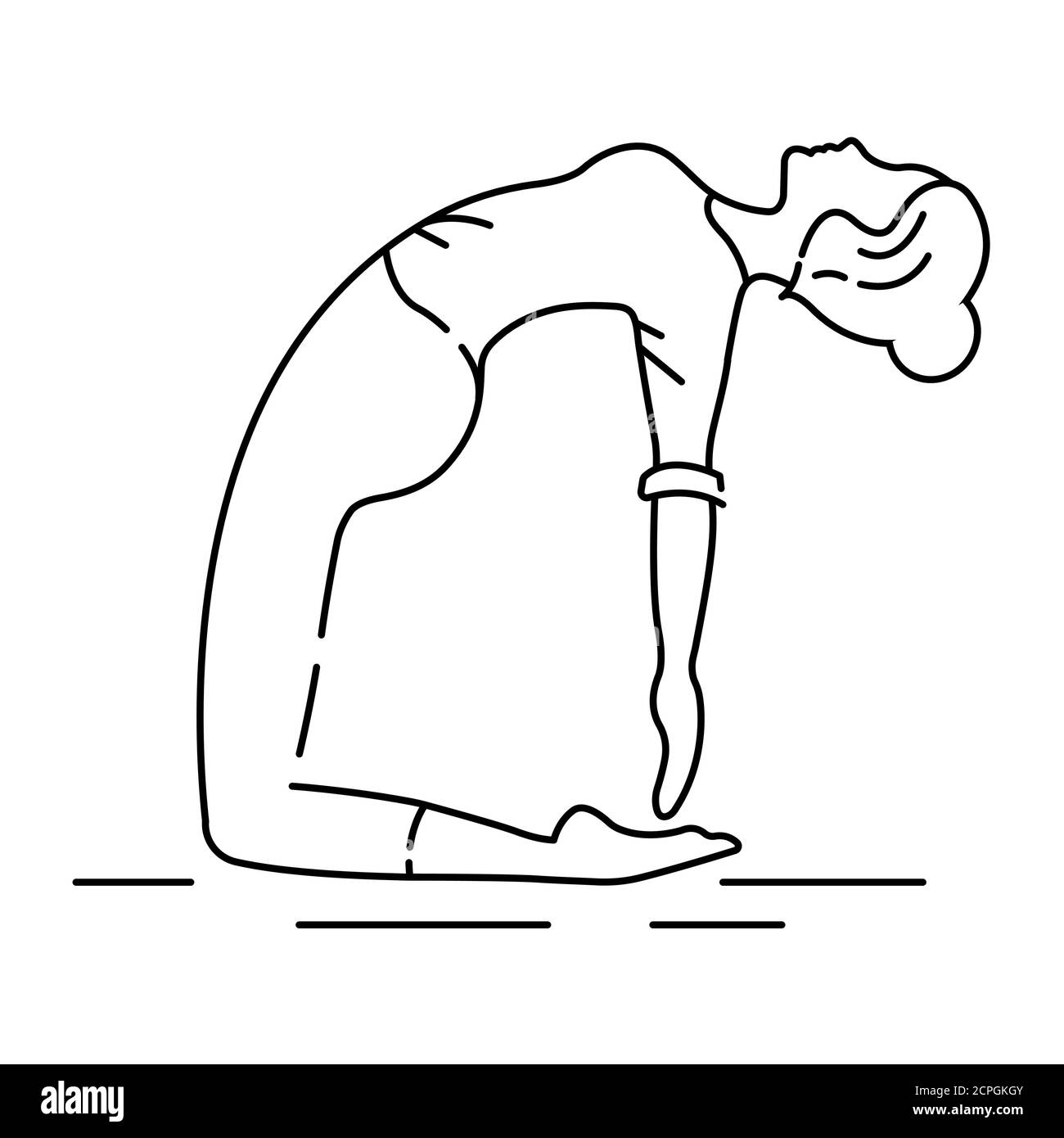 Camel Pose Ushtrasana black line icon. Deep backward bend from a kneeling position. Pictogram for web page, mobile app, promo. UI UX GUI design Stock Vector