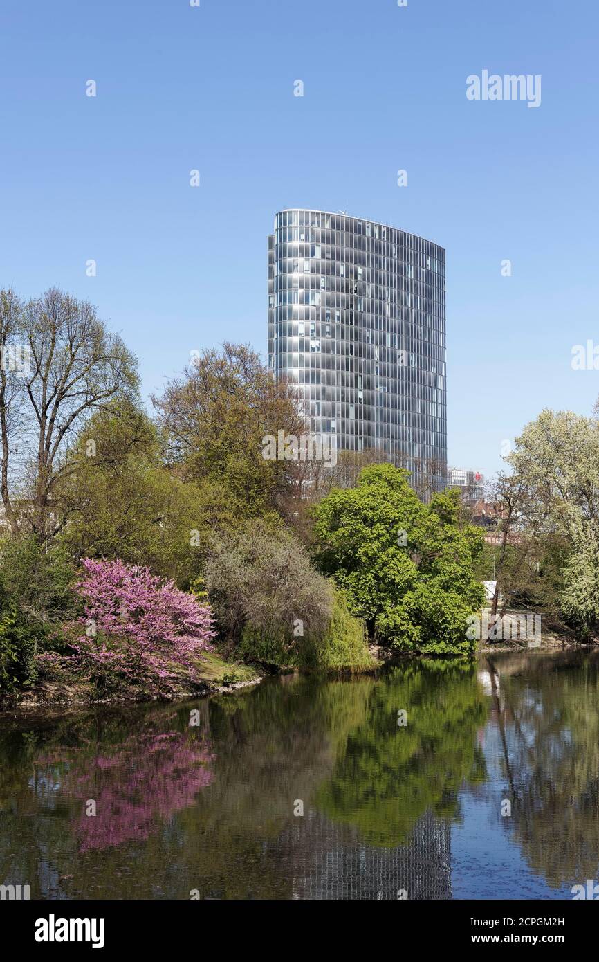Schwanenspiegel in spring, GAP 15 office tower, Düsseldorf, North Rhine-Westphalia, Germany, Europe Stock Photo
