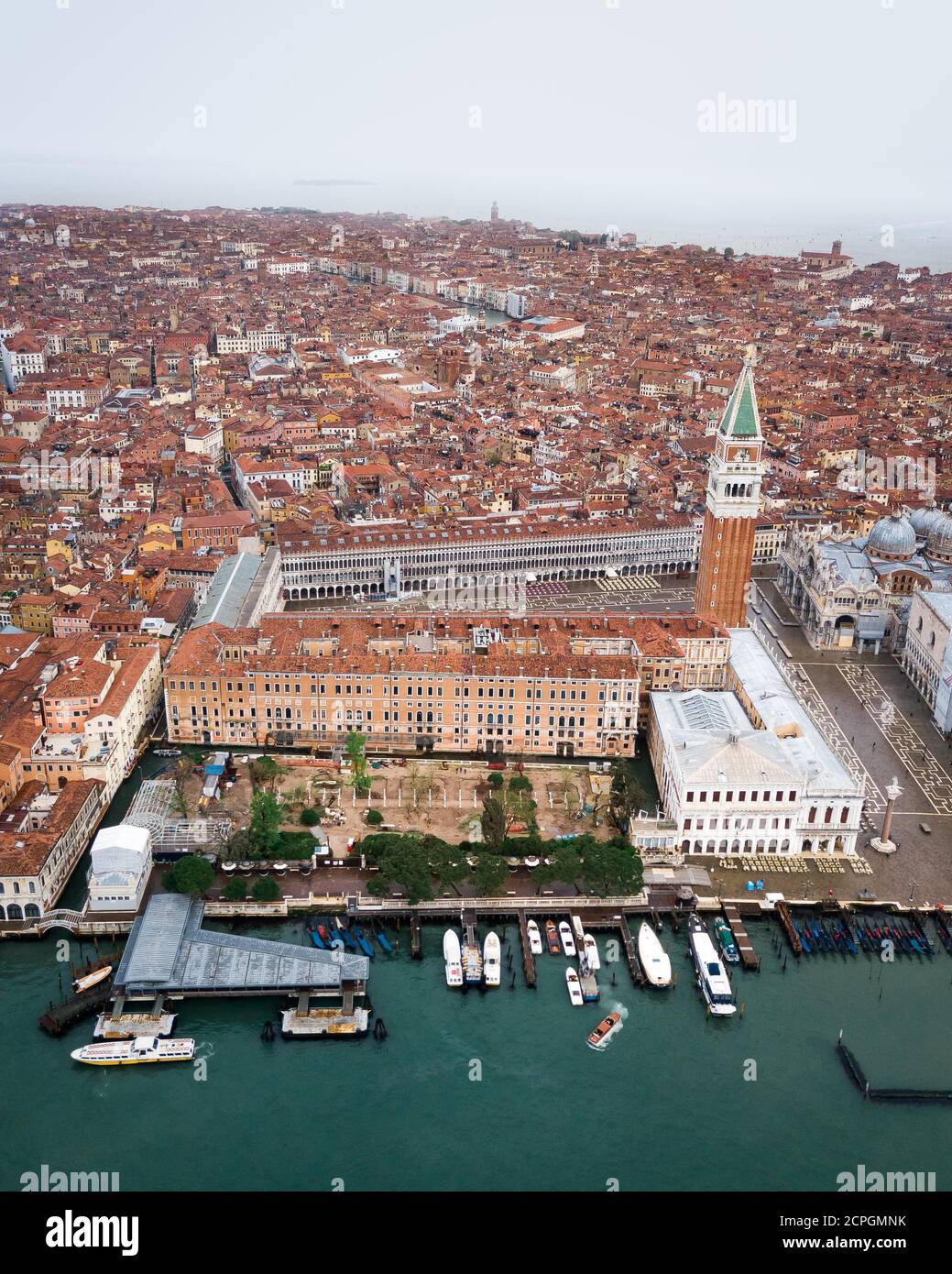 Aerial view, St. Mark's Square with Campanile, Venice, Veneto, Italy, Europe Stock Photo