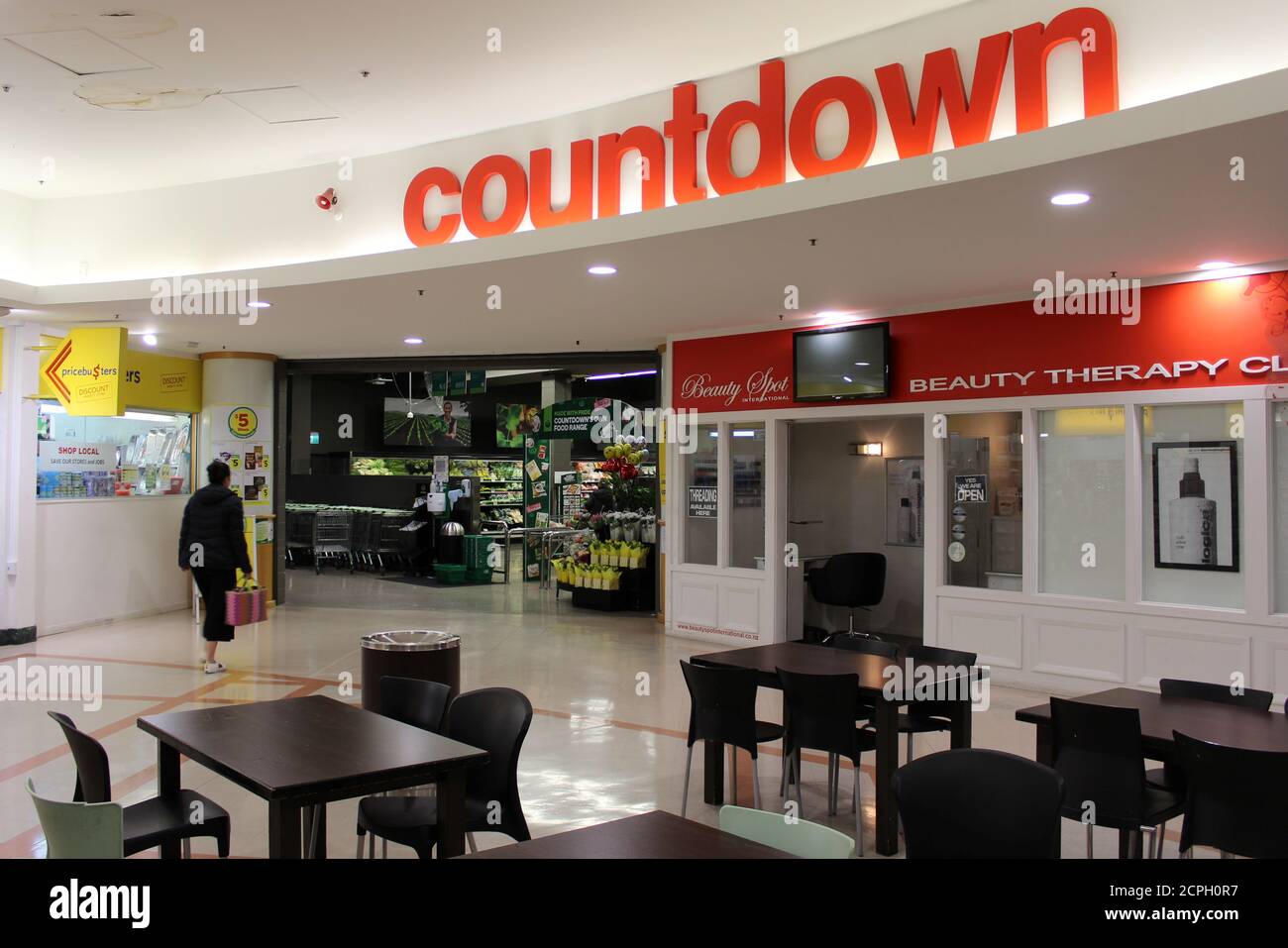 An interior view of a shopping mall is seen in Wellington, New Zealand July 16, 2020. Picture taken  July 16, 2020.  REUTERS/Praveen Menon Stock Photo