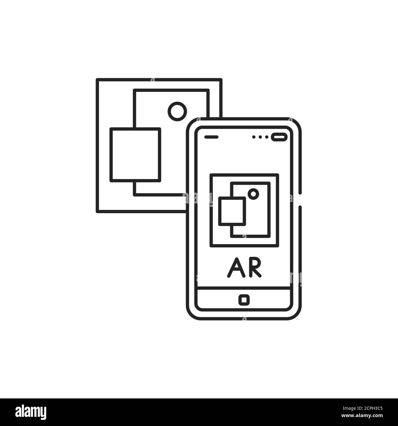 Augmented reality art gallery black line icon. Virtual exhibition