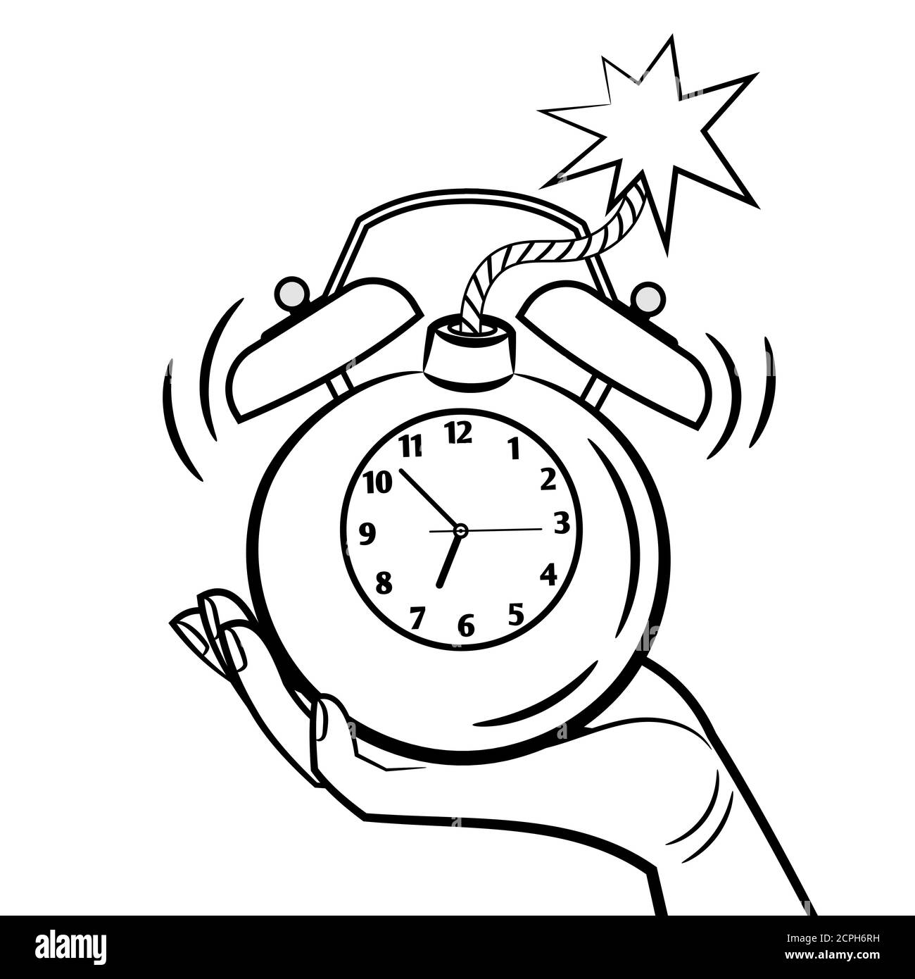 Bomb style alarm clock vector illustration. Wake up clock coloring page Stock Vector