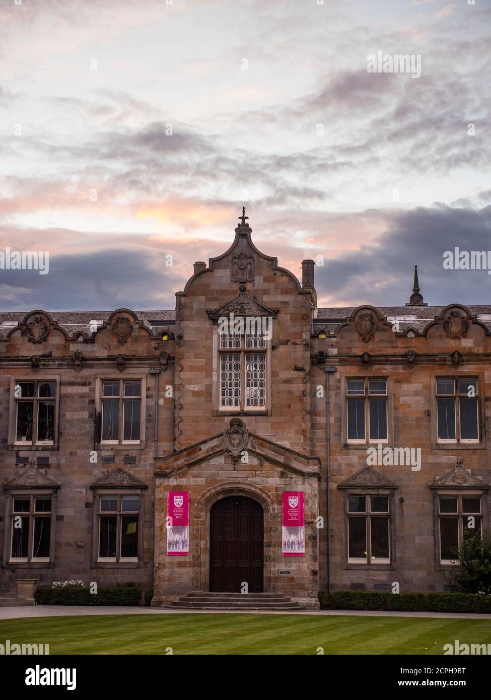 Dramatic Skys, Sunset, School V, St Salvator's Quad, University of St Andrews, Fife Scotland, UK, GB. Stock Photo