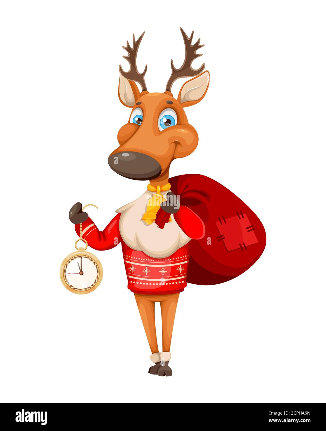 Merry Christmas and Happy New Year. Cute deer cartoon character in warm ...