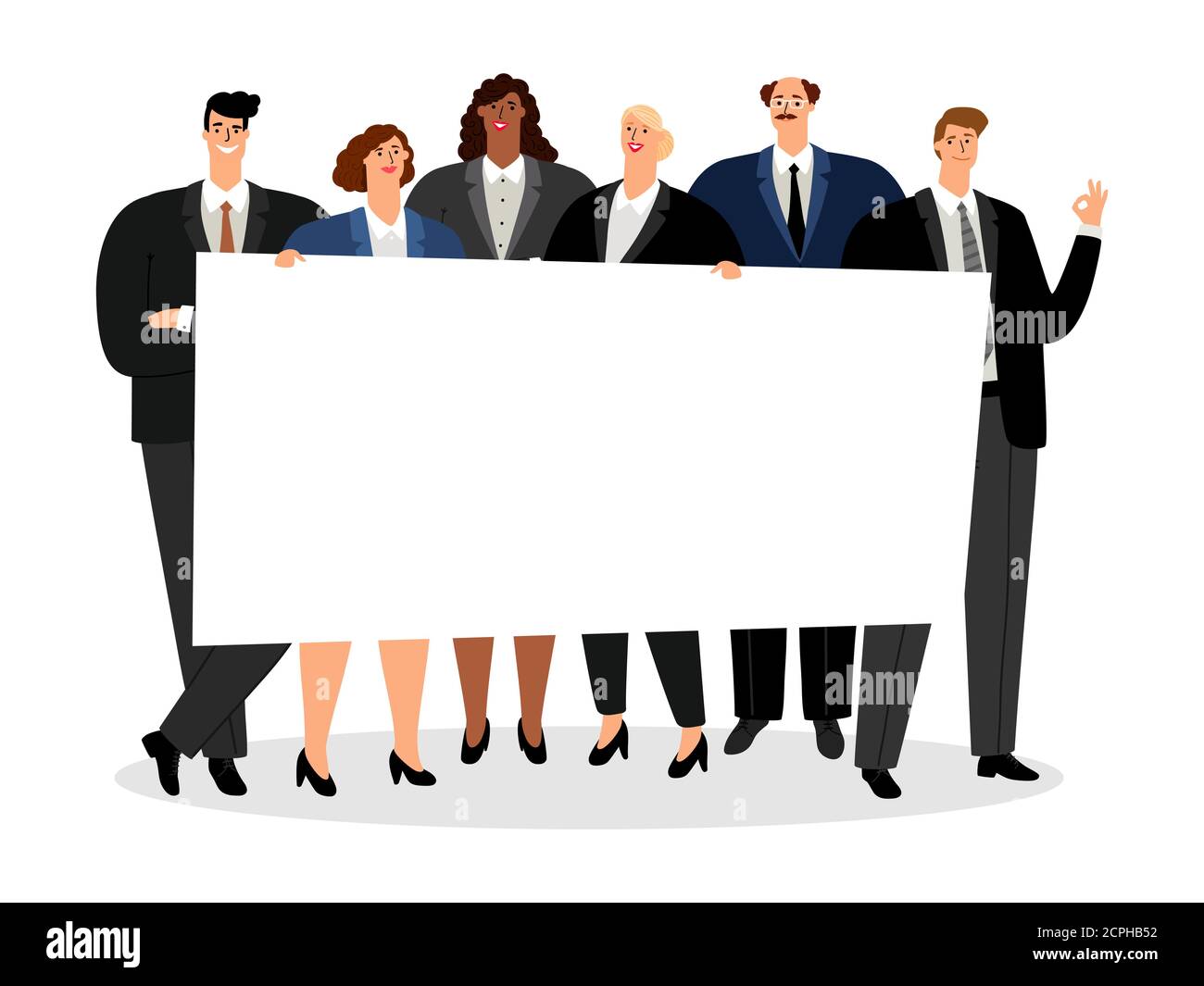 Business people holding blank banner on white. vector illustration ...