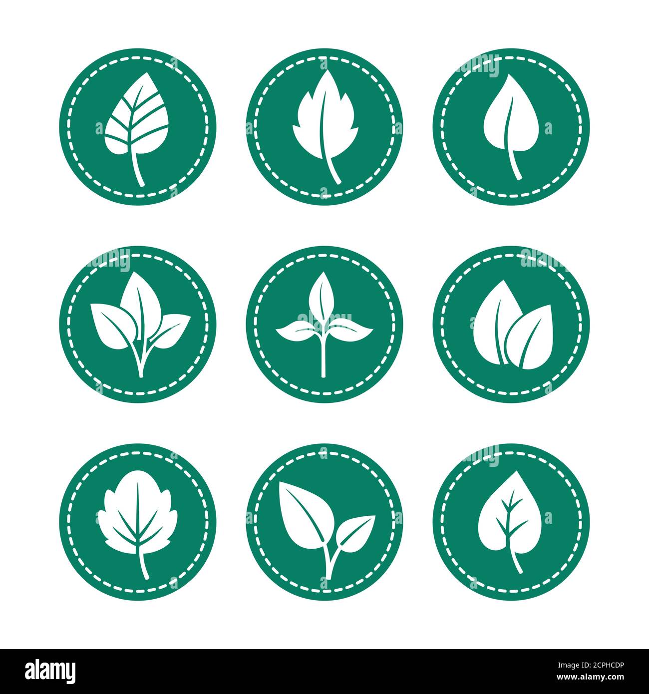 Green round icons set with leaf silhouettes vector Stock Vector